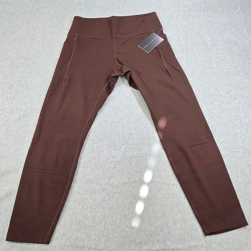 Danskin Womens Satin Stitch 7/8 Leggings Espresso Brown High Rise Large 4834